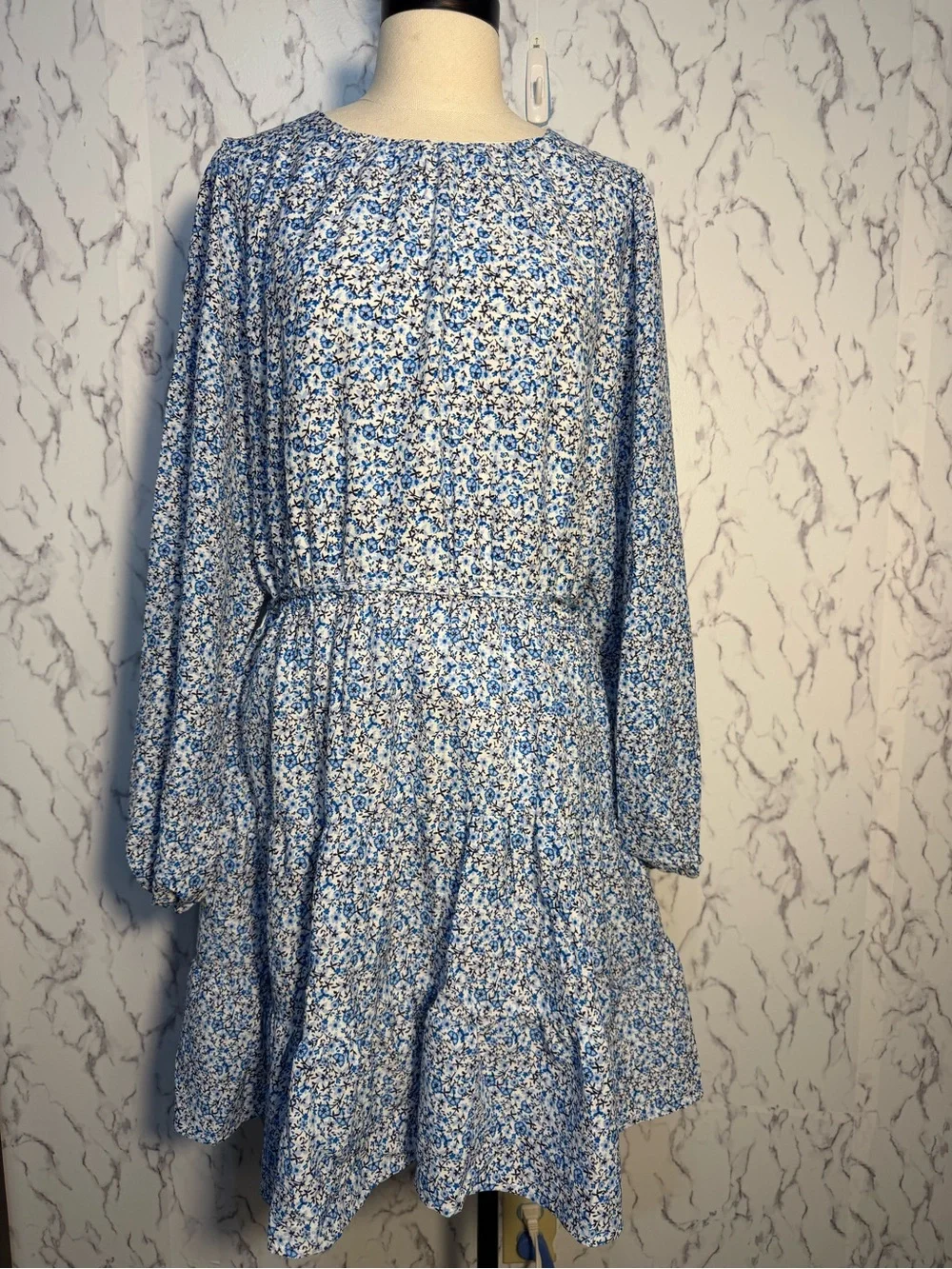 Draper James Women’s Tiered Dress NWT Size XL Blue Long Sleeve Belted